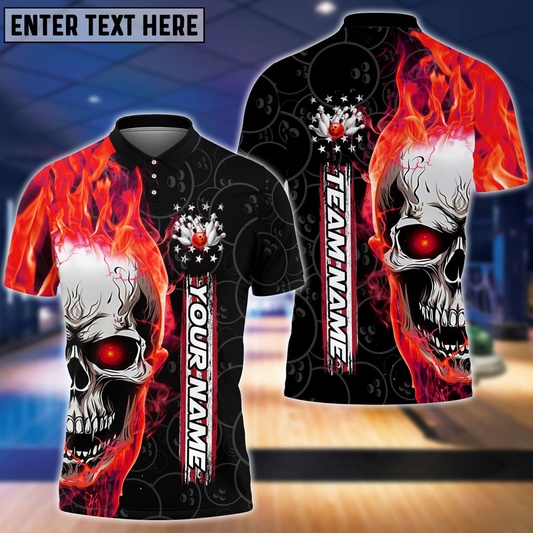 Custom Skull Flame Bowling Polo Shirts For Team BO0156