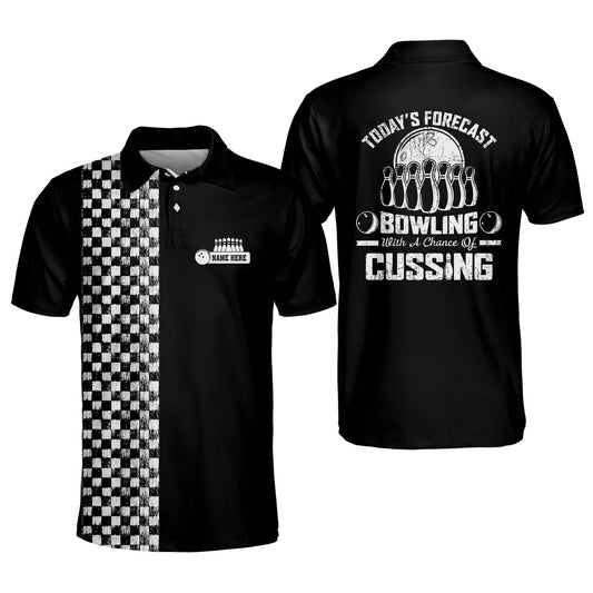 Custom Today's Forecast Bowling With A Chance Of Cussing Bowling Polo Shirt For Men, Custom Funny Bowling Shirt BM0005