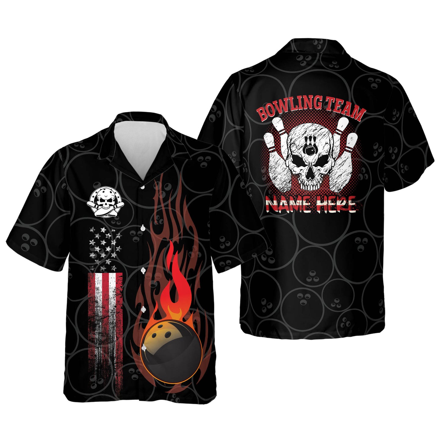 Funny Flame Skull Bowling Shirt HB0027