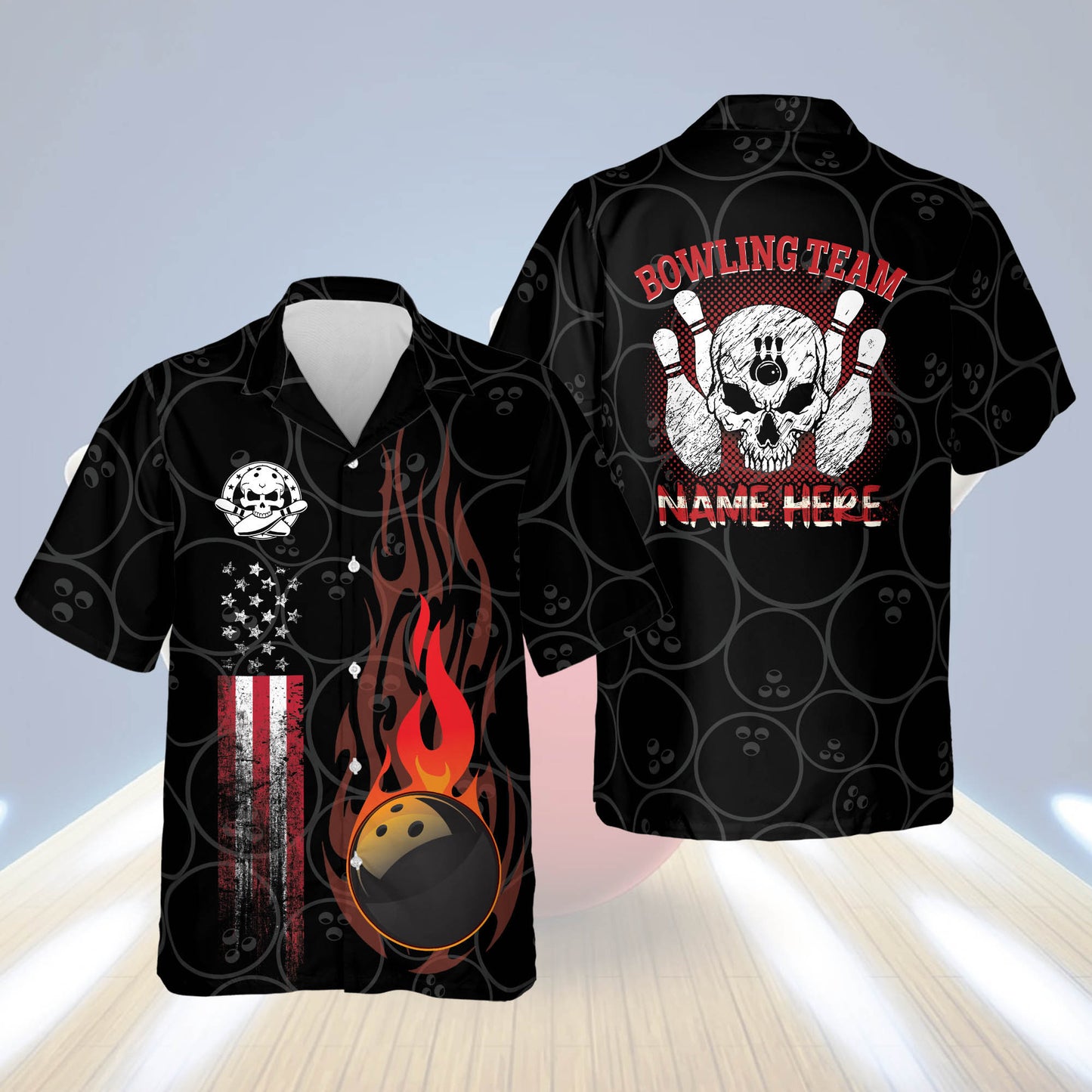 Funny Flame Skull Bowling Shirt HB0027