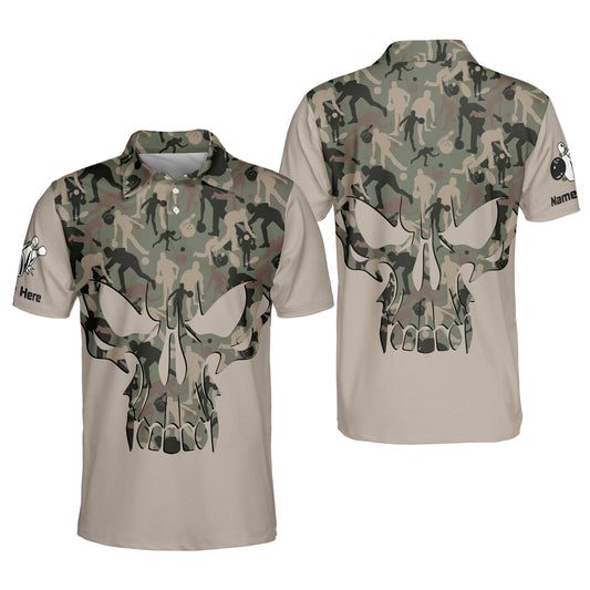 Custom Skull Bowling Polo Shirt For Men, Custom Skull Camo Bowling Shirt BM0120