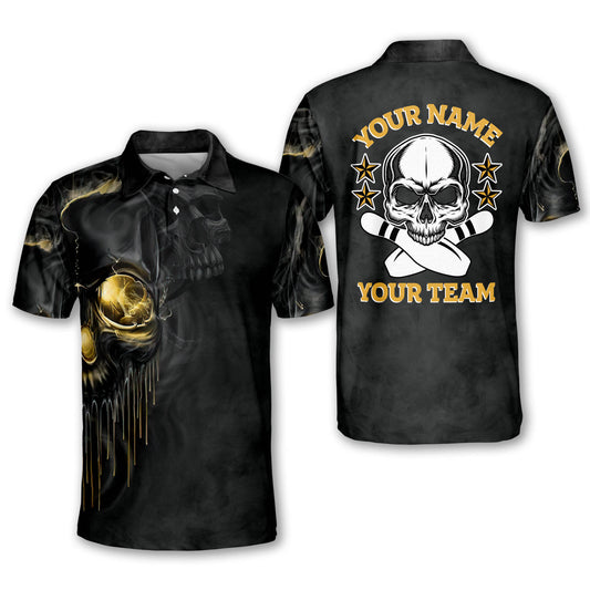 Custom Skull Black Bowling Polo Shirt For Men, Custom Skull Bowling Team Shirt BM0123