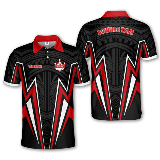 Custom Black And Red Team Bowling Shirts For Men, Custom Team Bowling Shirts BM0247