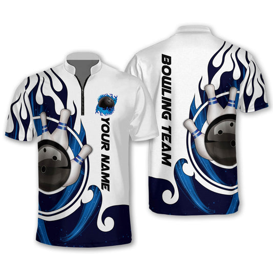 Custom Blue Flame Bowling Jerseys For Men, Custom Team Flame Bowling Shirt BM0280