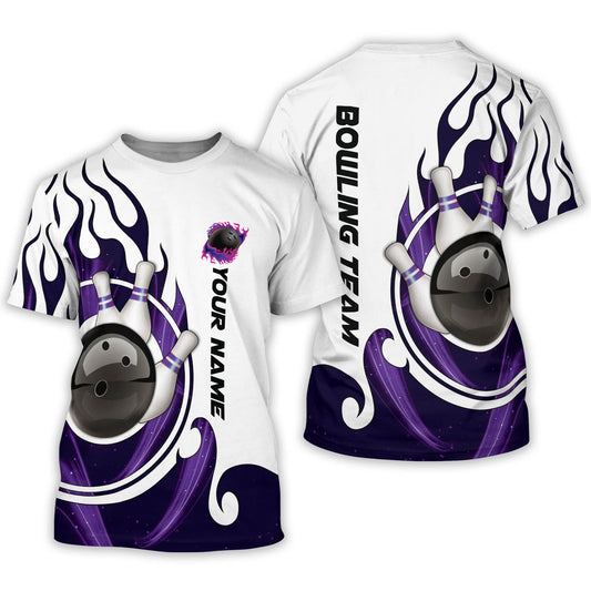 Custom Purple Flame Bowling T Shirts For Men, Custom Team Flame Bowling Shirt BT0011