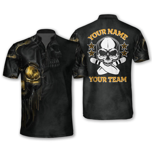 Custom Skull Bowling Jersey Shirt For Men, Custom Black And Yellow Skull Bowling Team Shirts BM0258