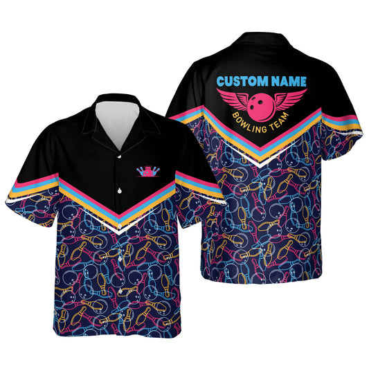 Custom Team Black Bowling Hawaiian Shirt For Men, Custom Bowling Shirt HB0039