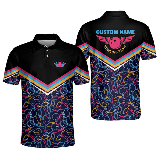 Custom Black Team Bowling Polo Shirts For Men, Custom Team Bowling Shirts BM0004