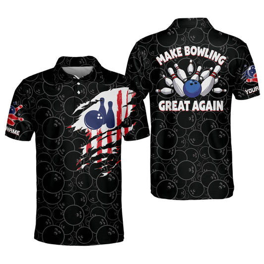 Custom Make Bowling Great Again Bowling Polo Shirt For Men, Custom Black Bowling Shirt BM0085