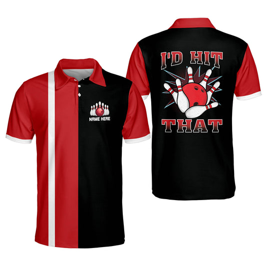 Custom I'd Hit That Bowling Polo Shirt For Men, Custom Black And Red Bowling Shirt Funny BM0233