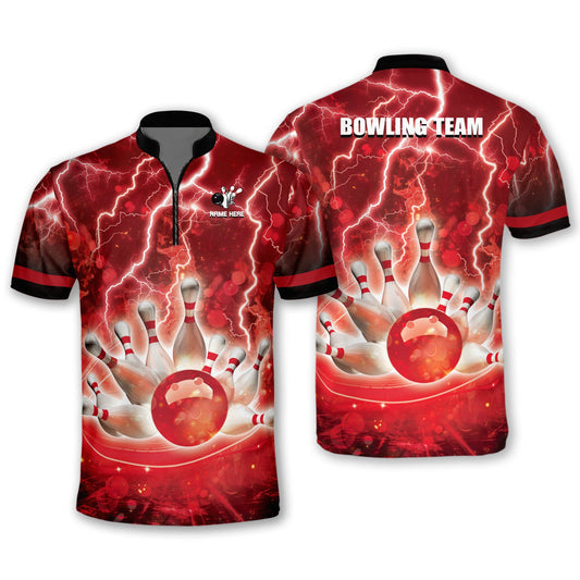 Custom Team Red Thunder Bowling Jersey Shirt Men Women, Custom Team Bowling Shirt BM0278