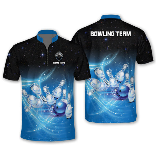 Custom Blue And Black Team Bowling Jerseys For Men, Custom Bowling Team Shirts BM0275