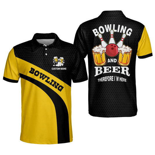 Custom Bowling And Beer Therefore I'm Here Bowling Polo Shirt For Men, Custom Beer Bowling Shirt Funny BM0097