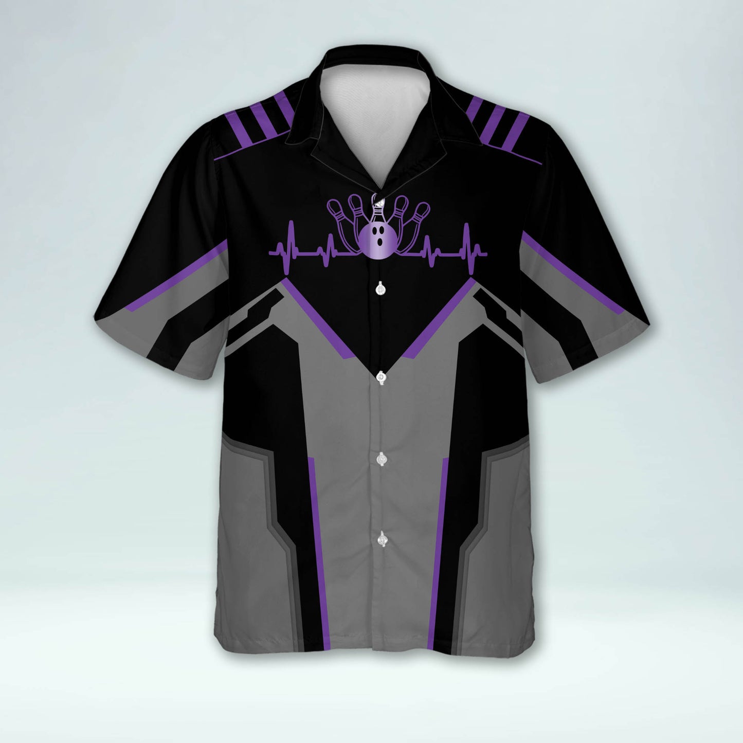 Custom Black And Purple Team Bowling Hawaiian Shirt For Men Women, Custom Bowling Shirt HB0042