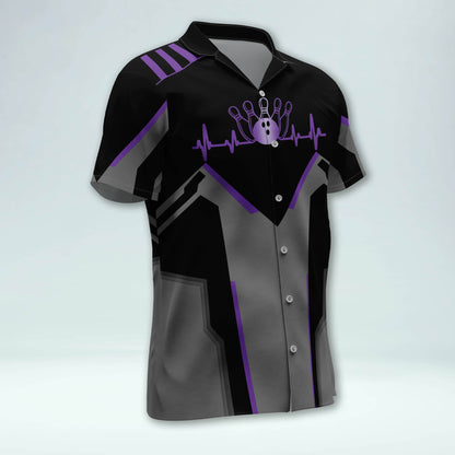 Custom Black And Purple Team Bowling Hawaiian Shirt For Men Women, Custom Bowling Shirt HB0042