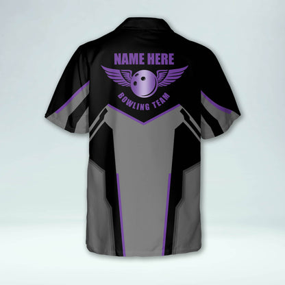 Custom Black And Purple Team Bowling Hawaiian Shirt For Men Women, Custom Bowling Shirt HB0042