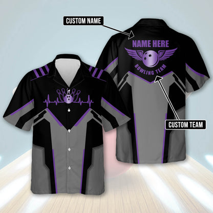 Custom Black And Purple Team Bowling Hawaiian Shirt For Men Women, Custom Bowling Shirt HB0042