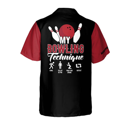 Custom My Bowling Technique Bowling Hawaiian Shirt For Men, Custom Black And Red Bowling Shirt Funny HB0088