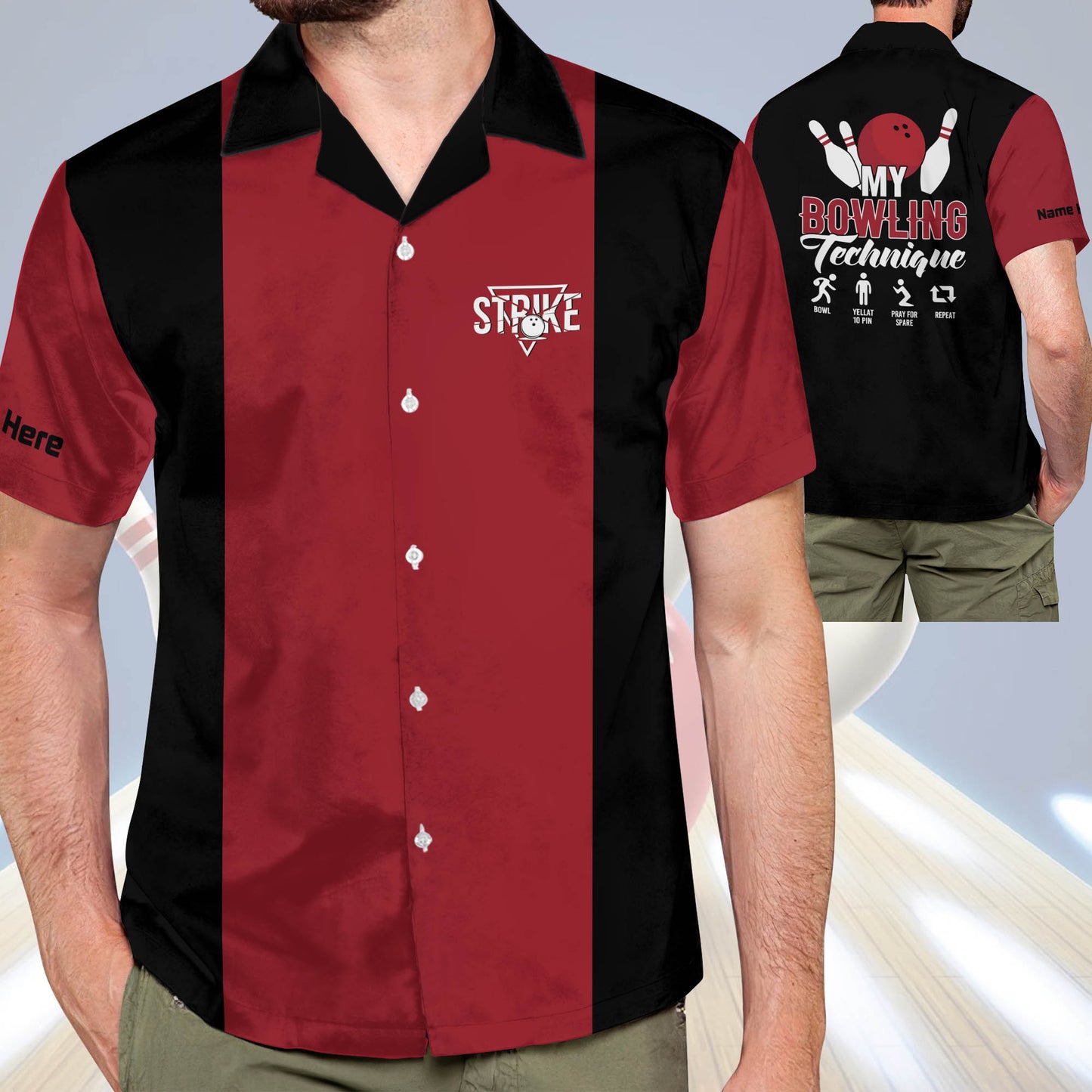 Custom My Bowling Technique Bowling Hawaiian Shirt For Men, Custom Black And Red Bowling Shirt Funny HB0088