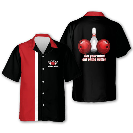 Custom Get Your Mind Out of The Gutter Bowling Hawaiian Shirt For Men, Custom Black And Red Funny Bowling Shirt HB0146