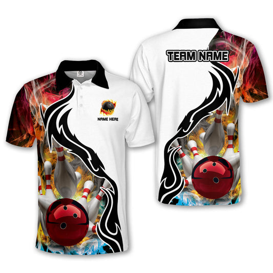 Custom Flame Bowling Polo Shirts for Men, Custom Bowling Team Shirts BM0281