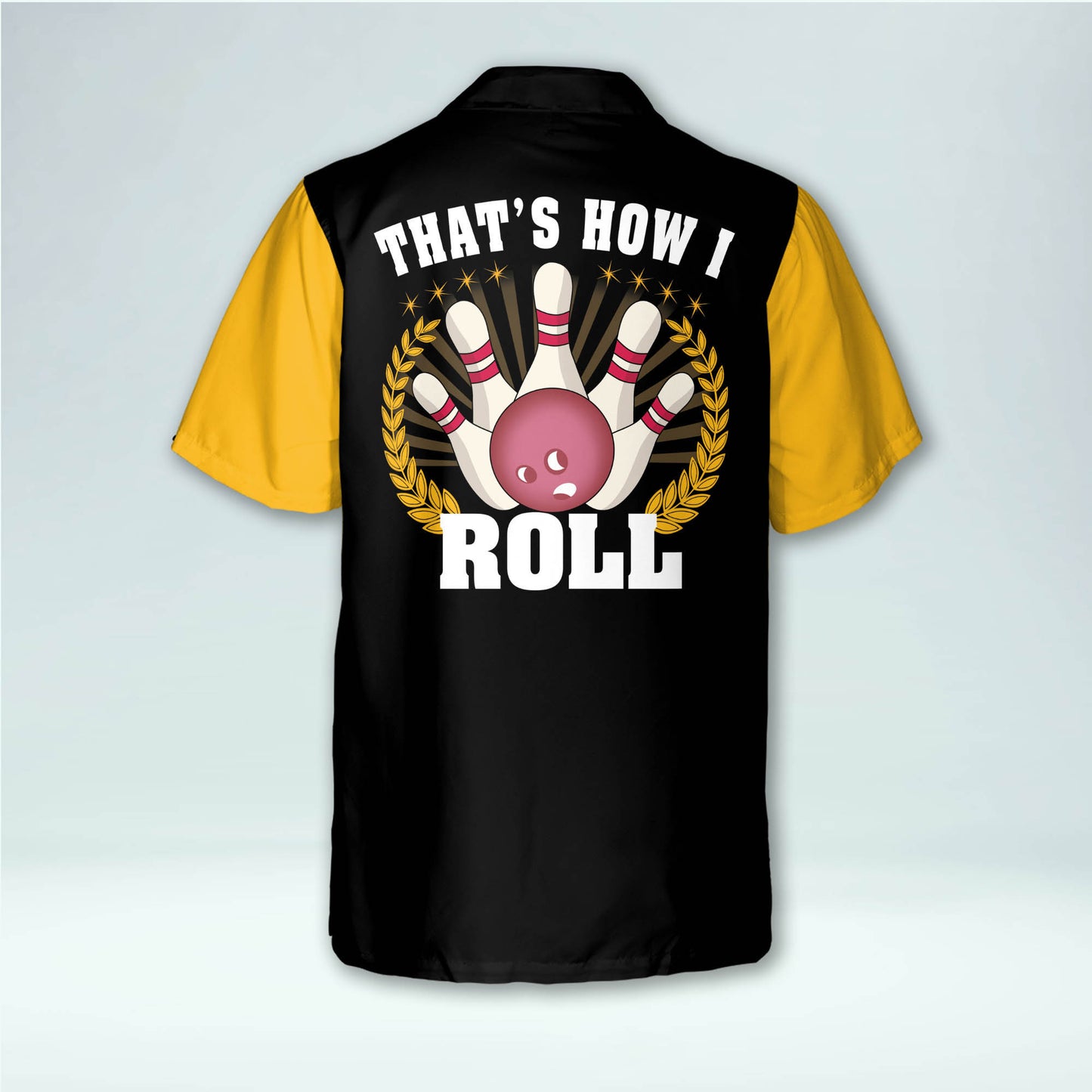 Custom That's How I Roll Bowling Hawaiian Shirt For Men, Custom Black And Yellow Funny Bowling Shirt HB0129