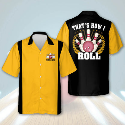 Custom That's How I Roll Bowling Hawaiian Shirt For Men, Custom Black And Yellow Funny Bowling Shirt HB0129