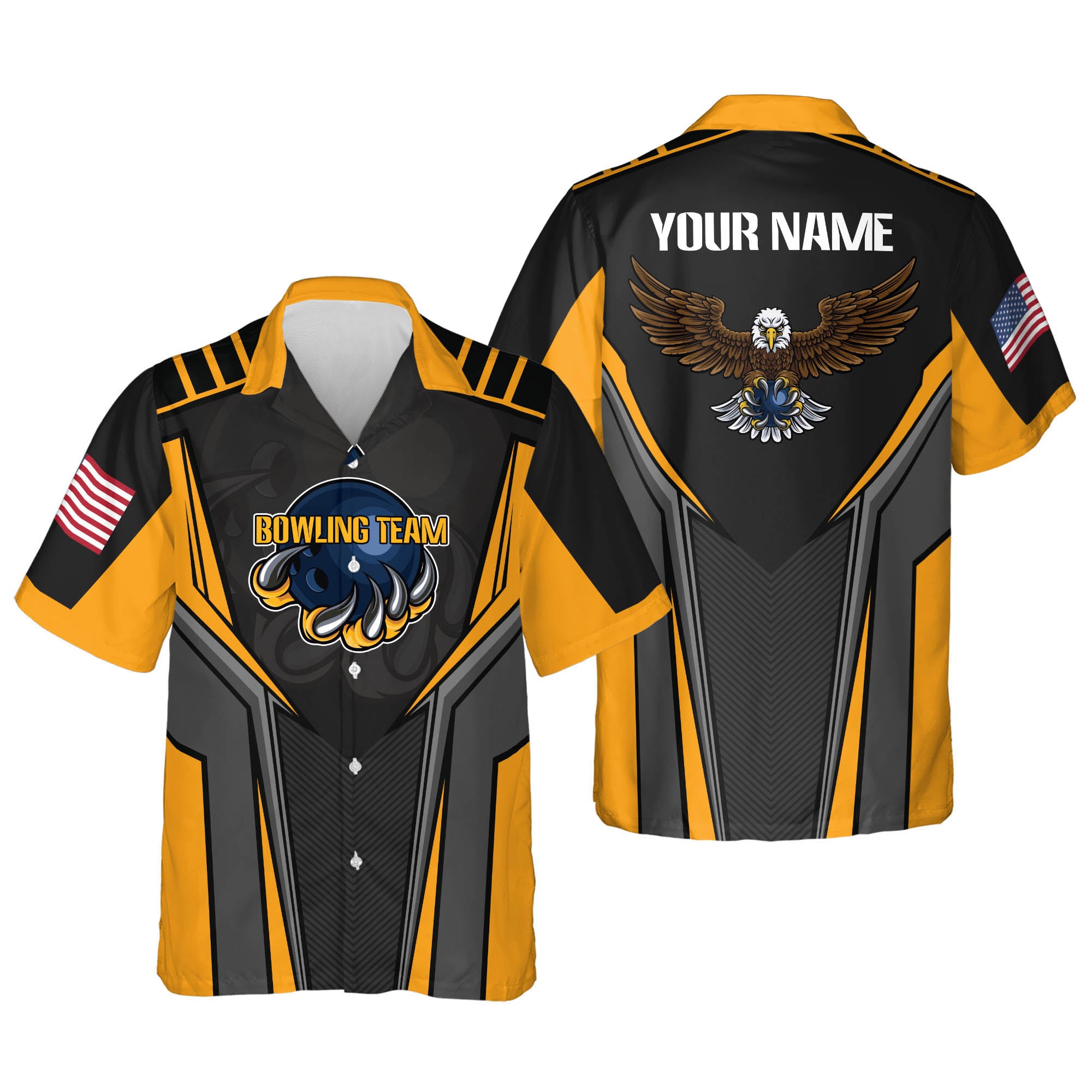 Custom Bowling Shirts for Men - Eagles Short Sleeve Bowling Team Shirts for Men - Men's Customized American Flag Designer Bowling Shirt for Men