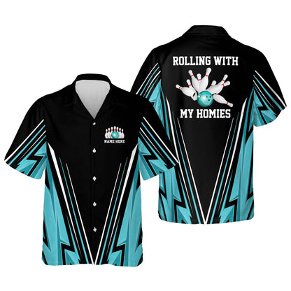 Custom Rolling with My Homies Bowling Hawaiian Shirt For Men, Custom Funny Bowling Shirt HB0014