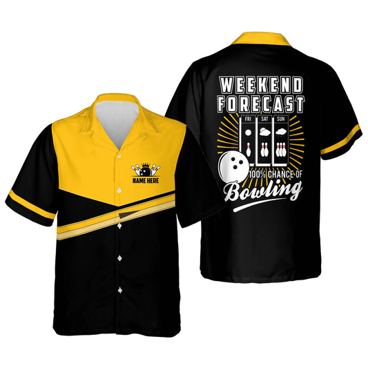 Custom Weekend Forecast Chance Of Bowling Hawaiian Shirt For Men Women, Custom Funny Black And Yellow Bowling Shirt HB0043