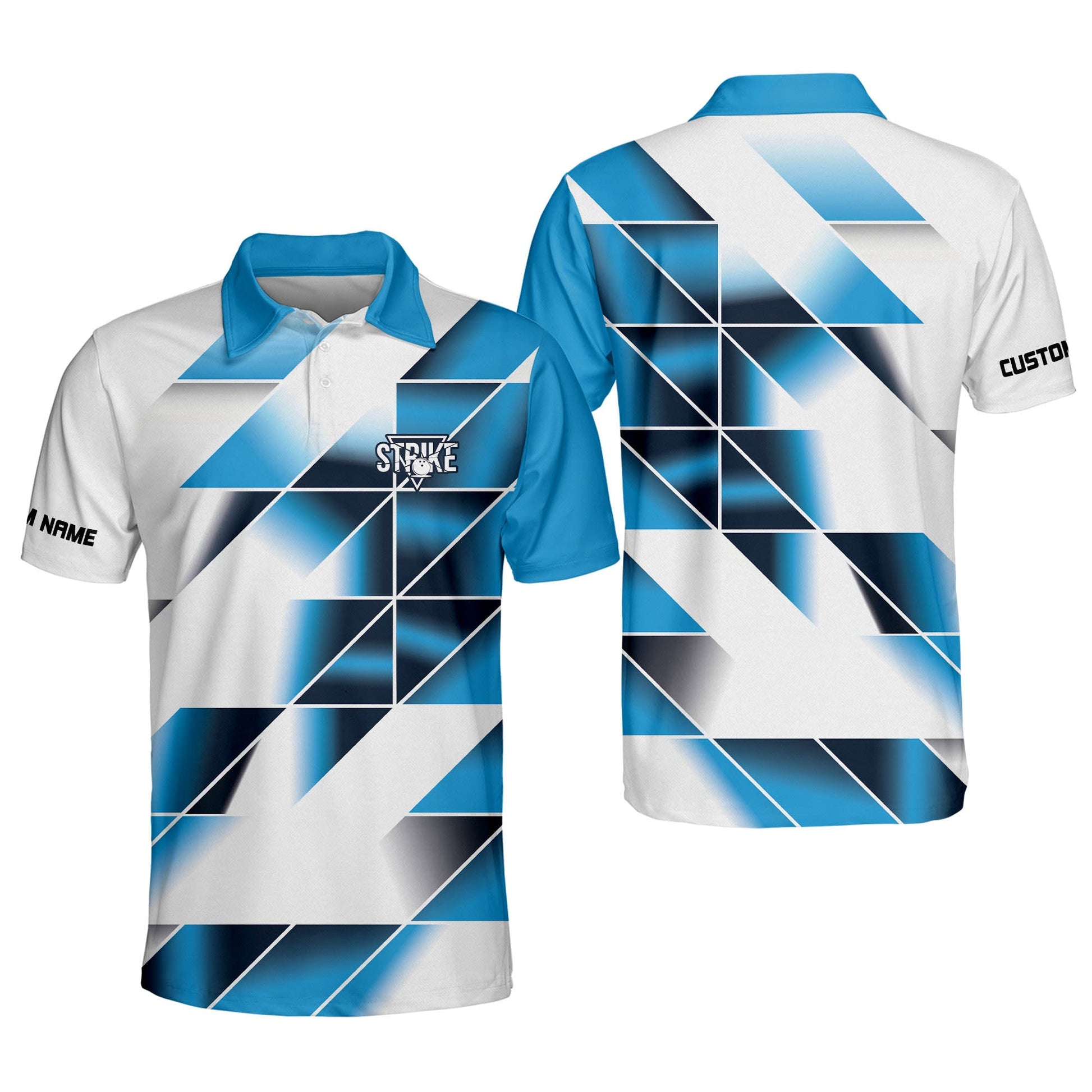 Funny Bowling Shirt for Men, Custom Name Strike Blue Polo Bowling