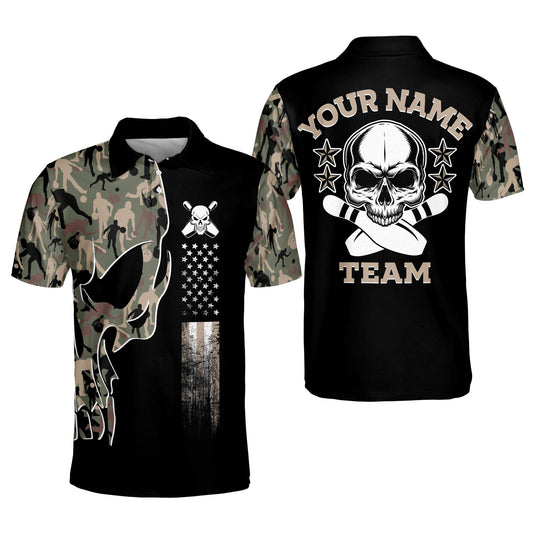 Custom Skull Bowling Polo Shirt For Men, Custom Team Skull Camo Bowling Shirt BM0119