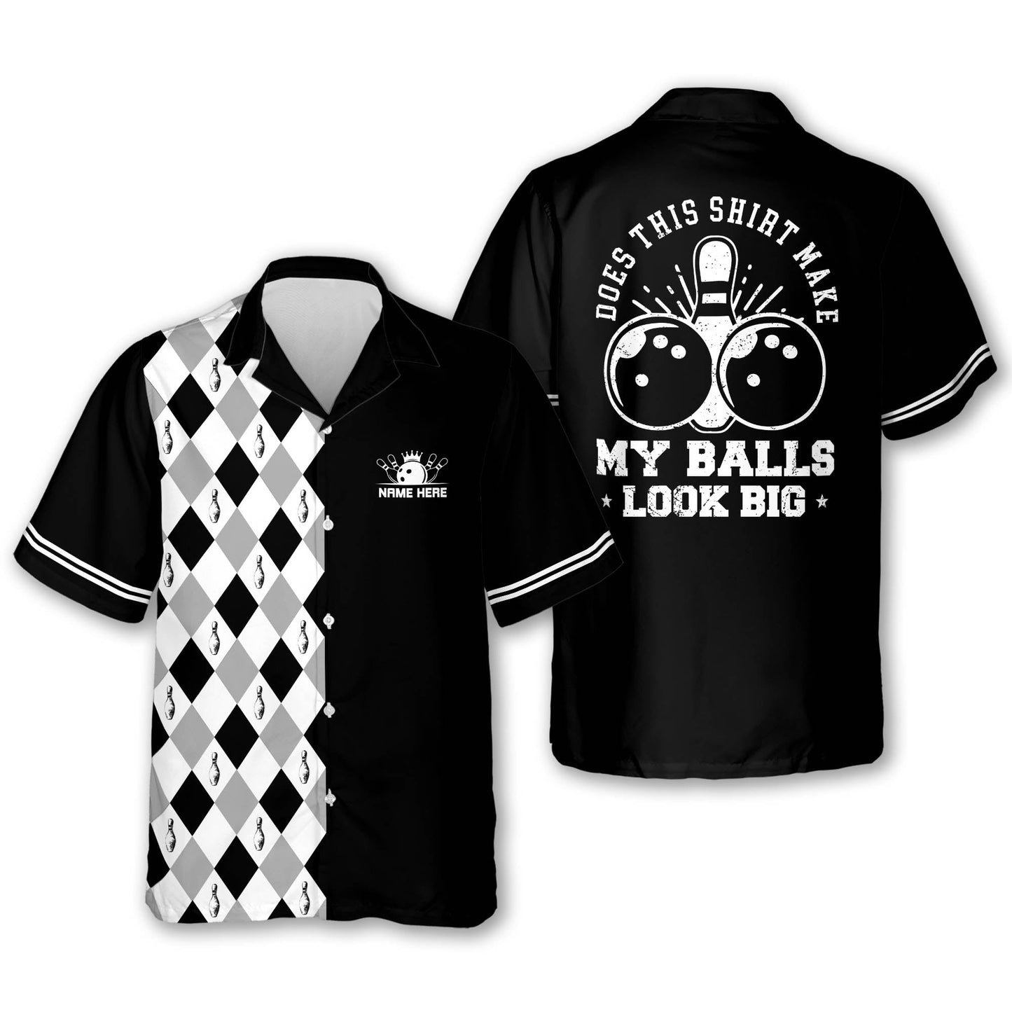 Custom Does This Shirt Make My Balls Look Big Bowling Hawaiian Shirt For Men, Custom Black Funny Bowling Shirt HB0163