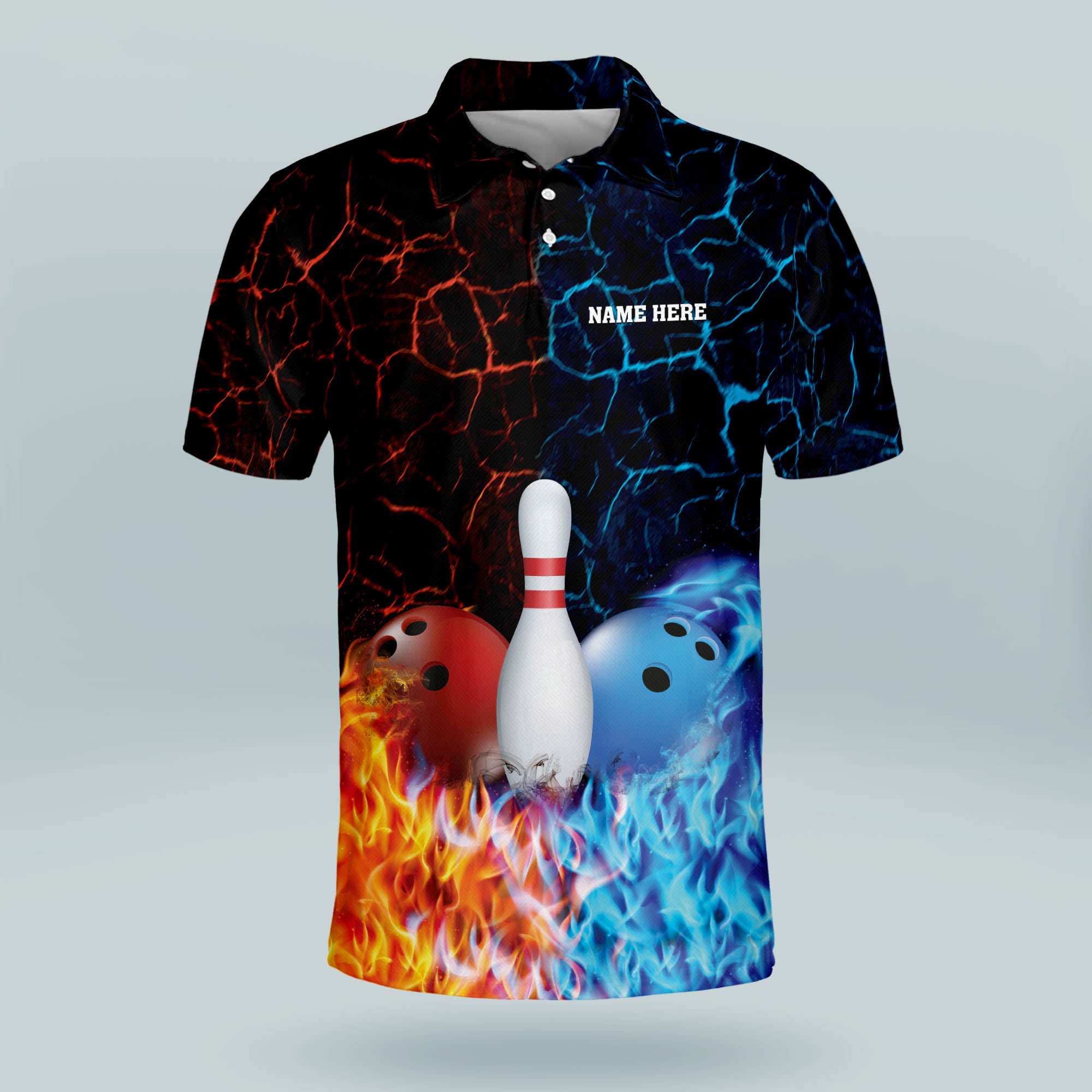 Flame Bowling Shirt Custom Name My Balls Are On Fire Bowling Polo