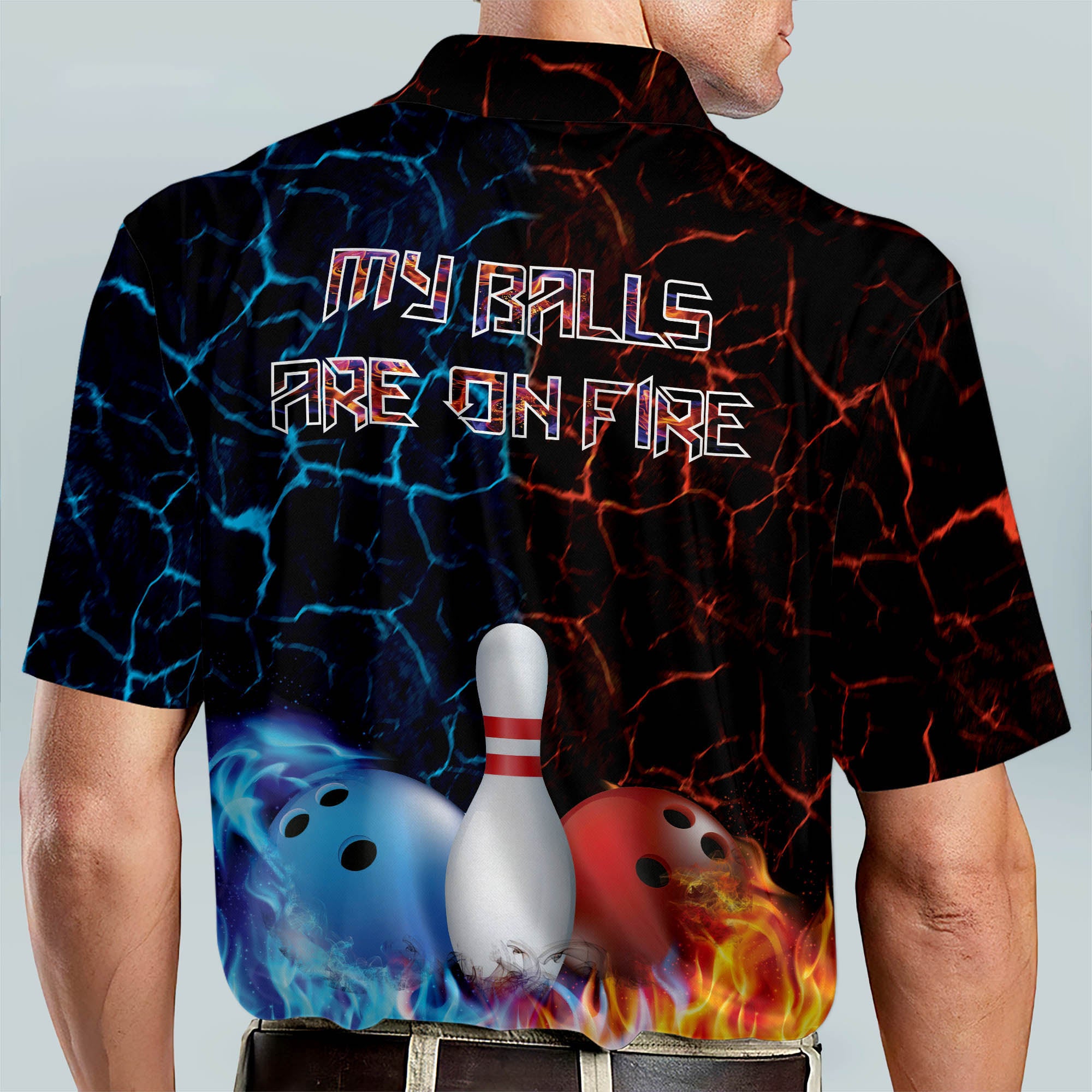 Flame Bowling Shirt Custom Name My Balls Are On Fire Bowling Polo