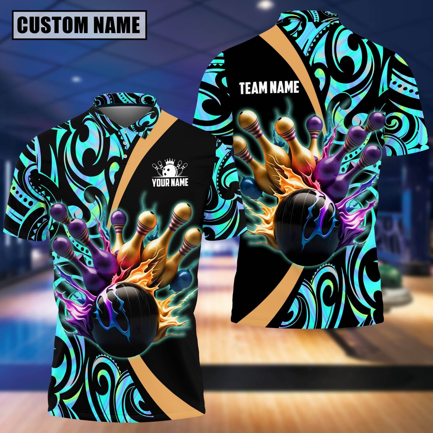 Custom Flame Bowling Polo Shirts BO0383